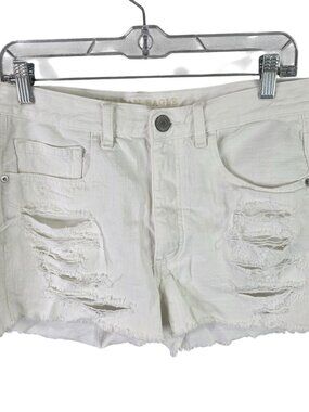 Womens American Eagle Outfitters White Distressed Denim Shorts 100% Cotton Size